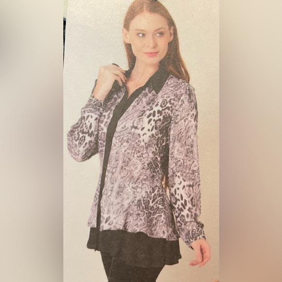 Simply Noelle - Long Sleeve Button Down - Chocolate Animal Print with Ruffle - Picture 5 of 6